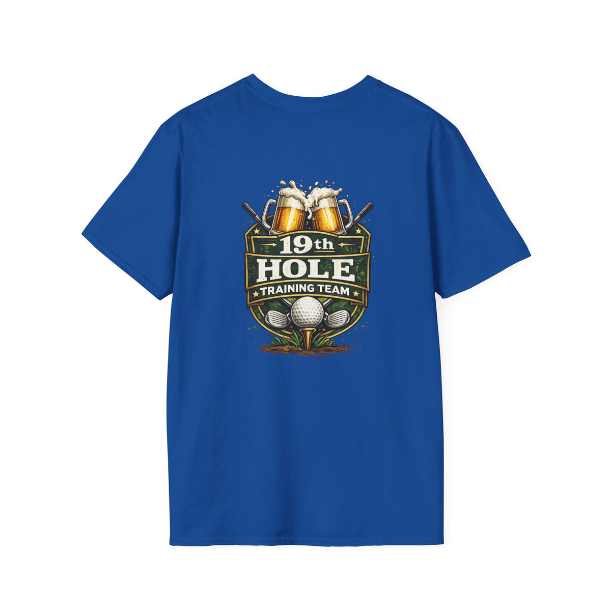 19th Hole Training Team T-Shirt | Golf Logo, Beer Cheers, Golf Ball & Clubs