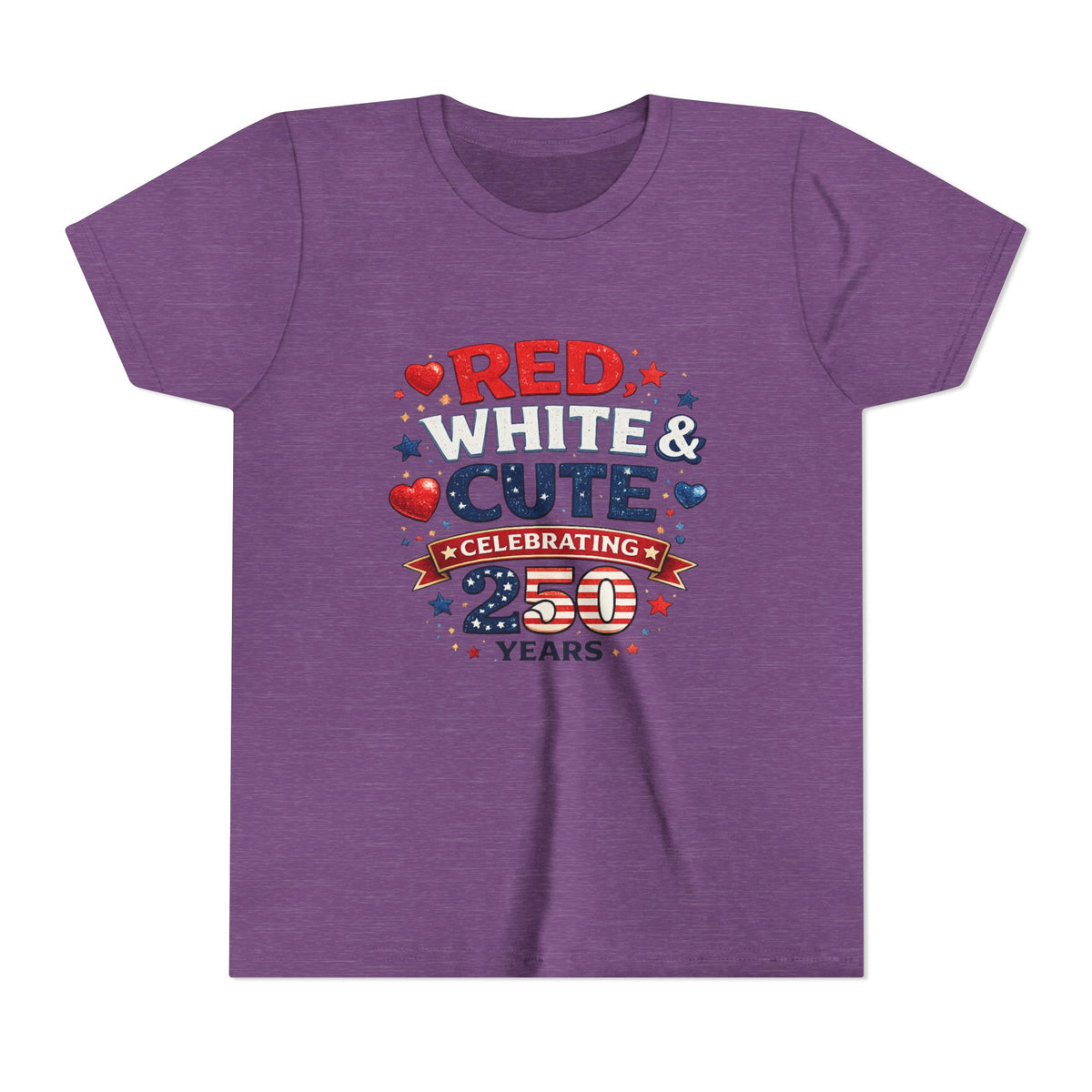 Red White & Cute Celebrating 250 Years Youth Tee | Patriotic Kids Shirt