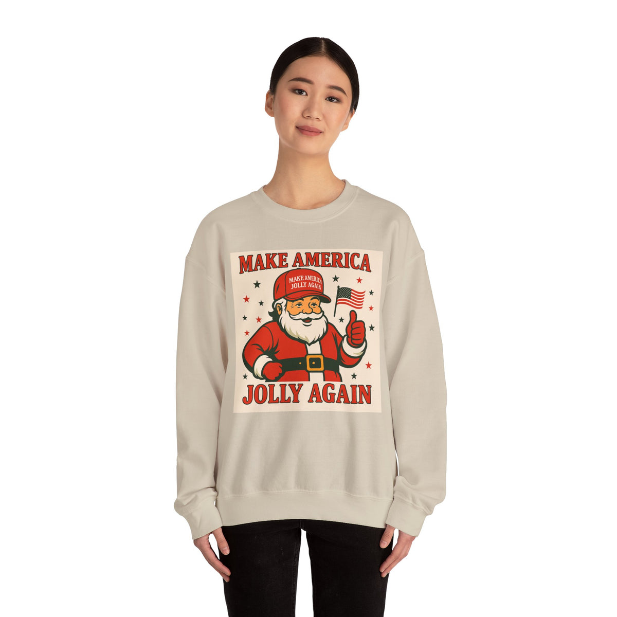 Crewneck Sweatshirt — "Make America Jolly Again" Vintage Santa Holiday Pullover