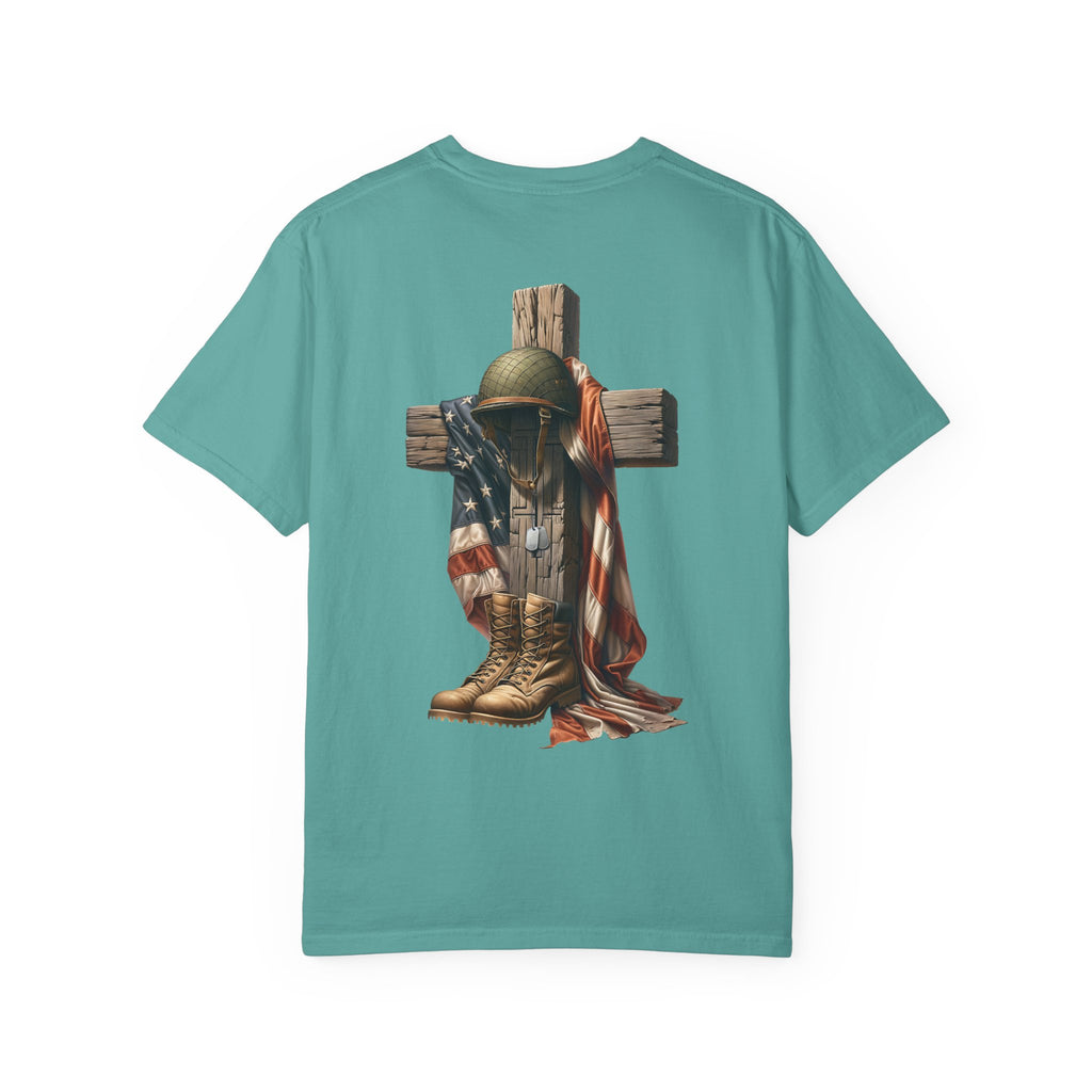 Memorial Military Helmet Cross T-shirt | American Flag, Combat Boots