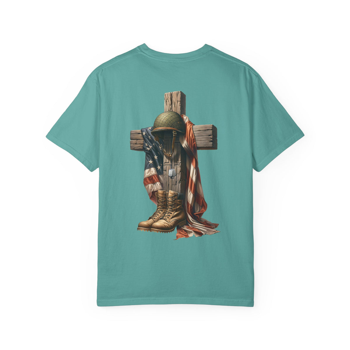 Memorial Military Helmet Cross T-shirt | American Flag, Combat Boots