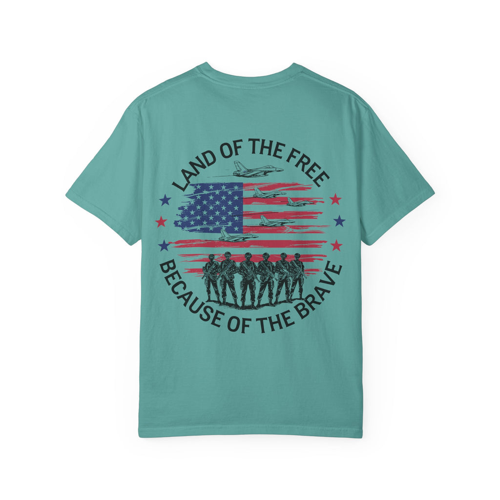 Land of the Free Because of the Brave T-Shirt | American Flag Soldiers