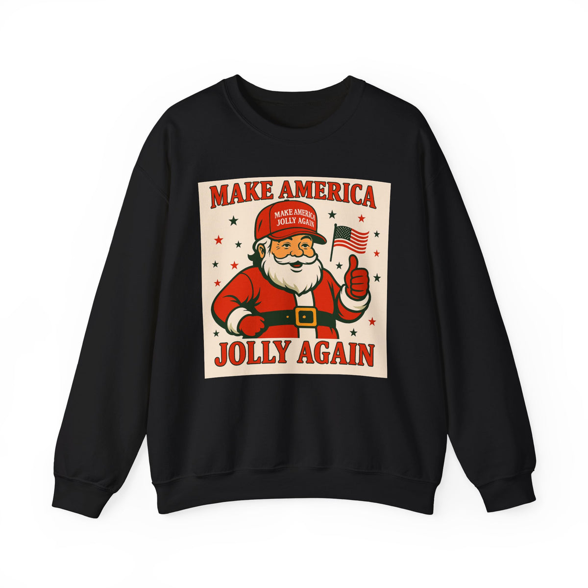 Crewneck Sweatshirt — "Make America Jolly Again" Vintage Santa Holiday Pullover