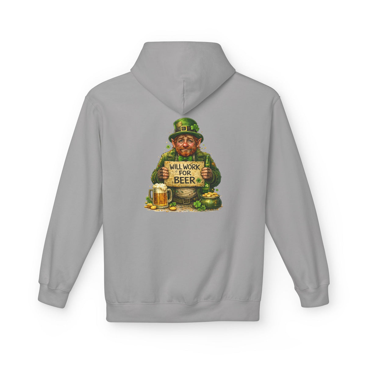 Will Work For Beer Hoodie | St. Patrick's Day Leprechaun Shamrock Design