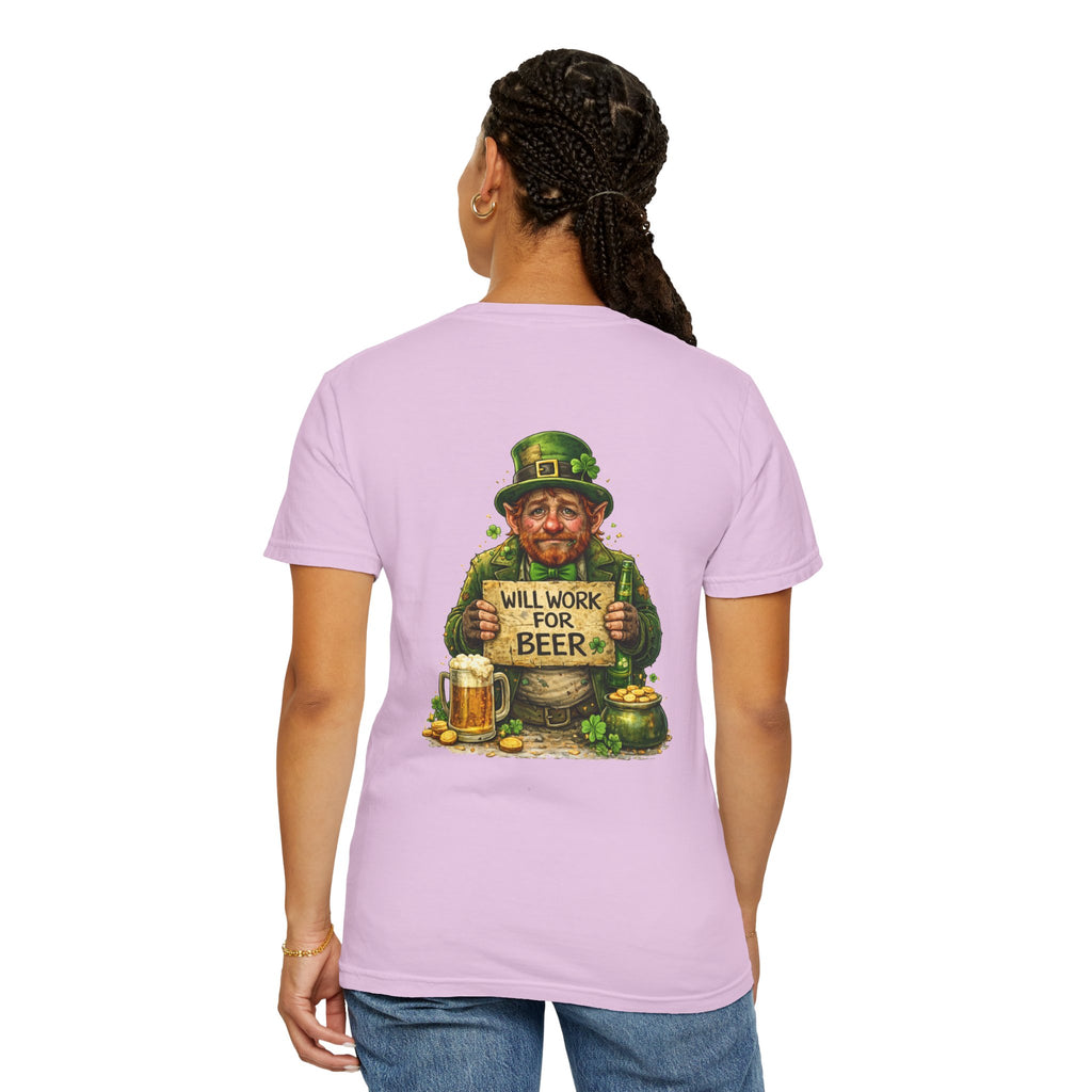 T-Shirt — "Will Work For Beer" Leprechaun St. Patrick's Day Tee