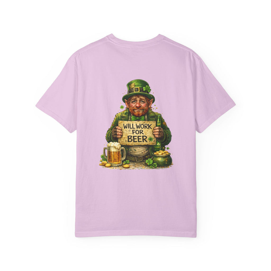 T-Shirt — "Will Work For Beer" Leprechaun St. Patrick's Day Tee