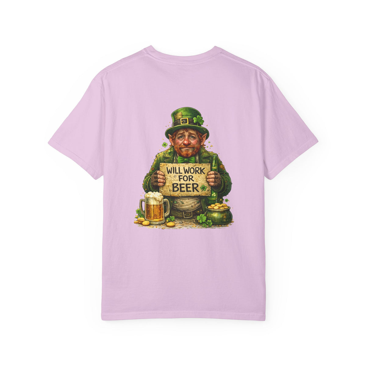 T-Shirt — "Will Work For Beer" Leprechaun St. Patrick's Day Tee