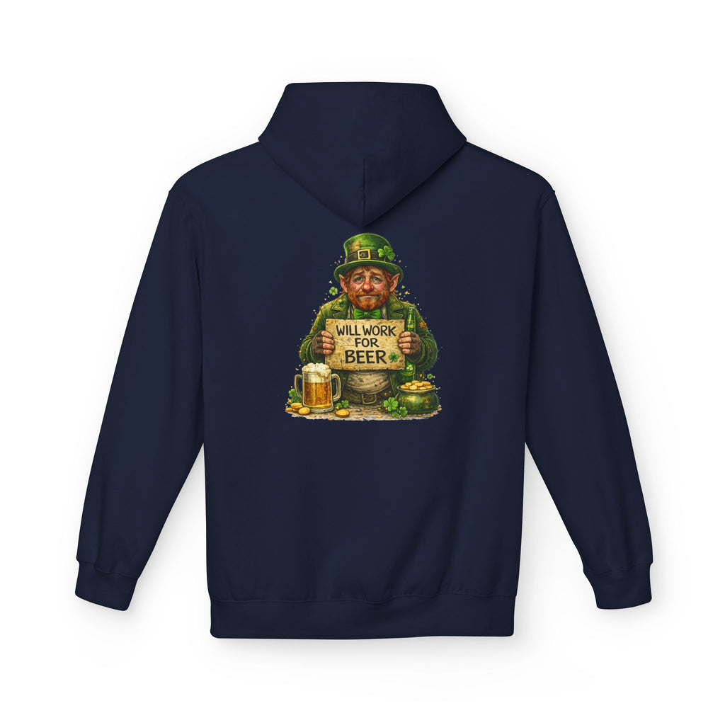 Will Work For Beer Hoodie | St. Patrick's Day Leprechaun Shamrock Design