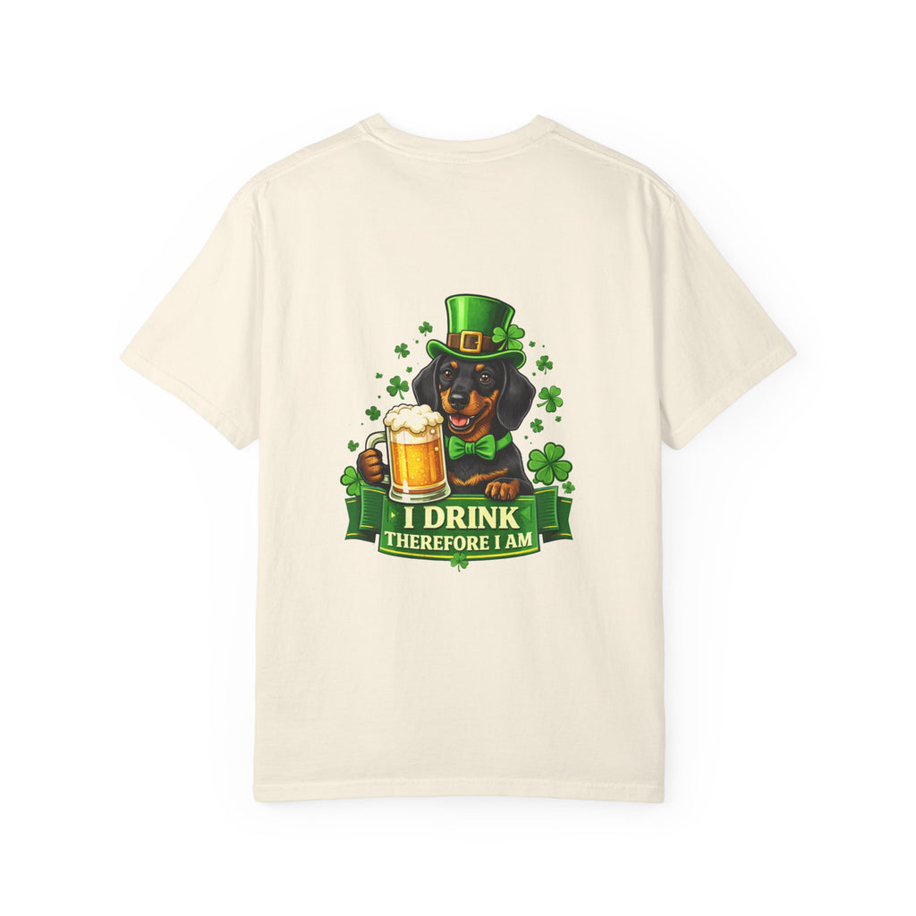 I Drink Therefore I Am Doberman St. Patrick's T-Shirt | Irish Shamrock Beer Tee