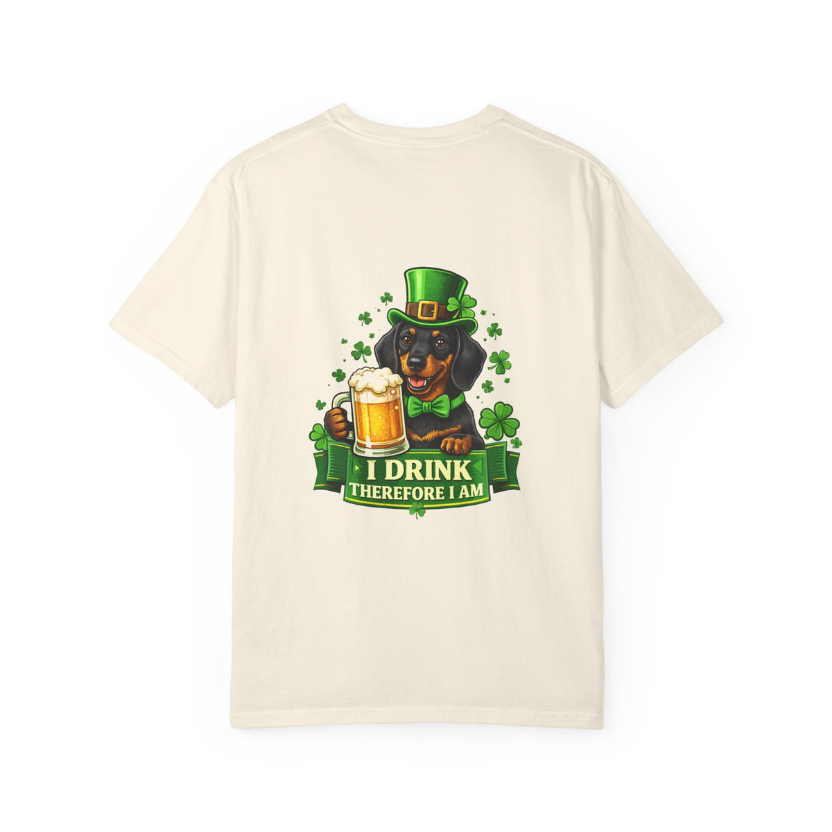 I Drink Therefore I Am Doberman St. Patrick's T-Shirt | Irish Shamrock Beer Tee