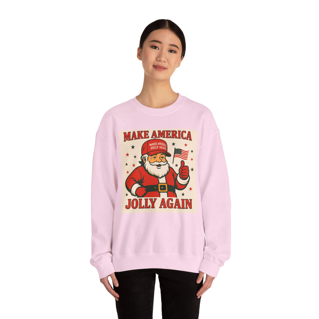 Crewneck Sweatshirt — "Make America Jolly Again" Vintage Santa Holiday Pullover