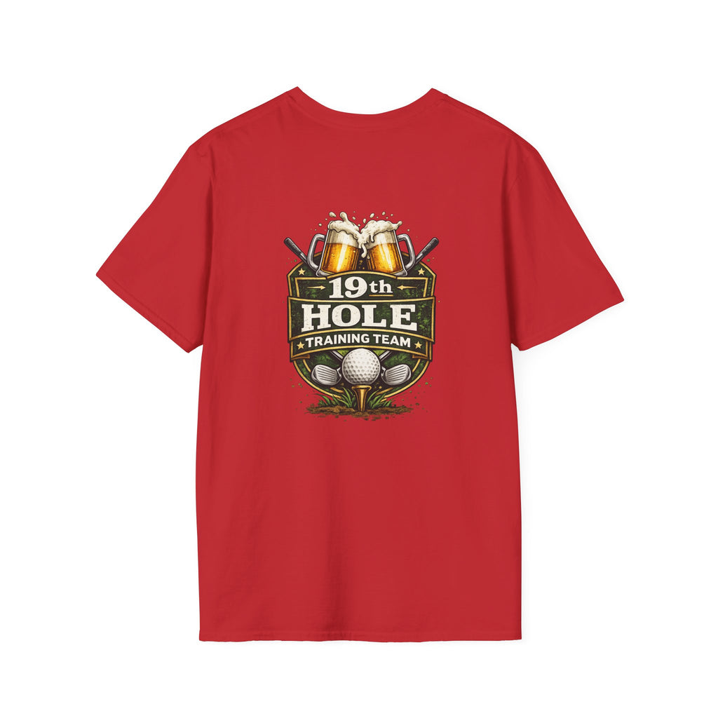 19th Hole Training Team T-Shirt | Golf Logo, Beer Cheers, Golf Ball & Clubs