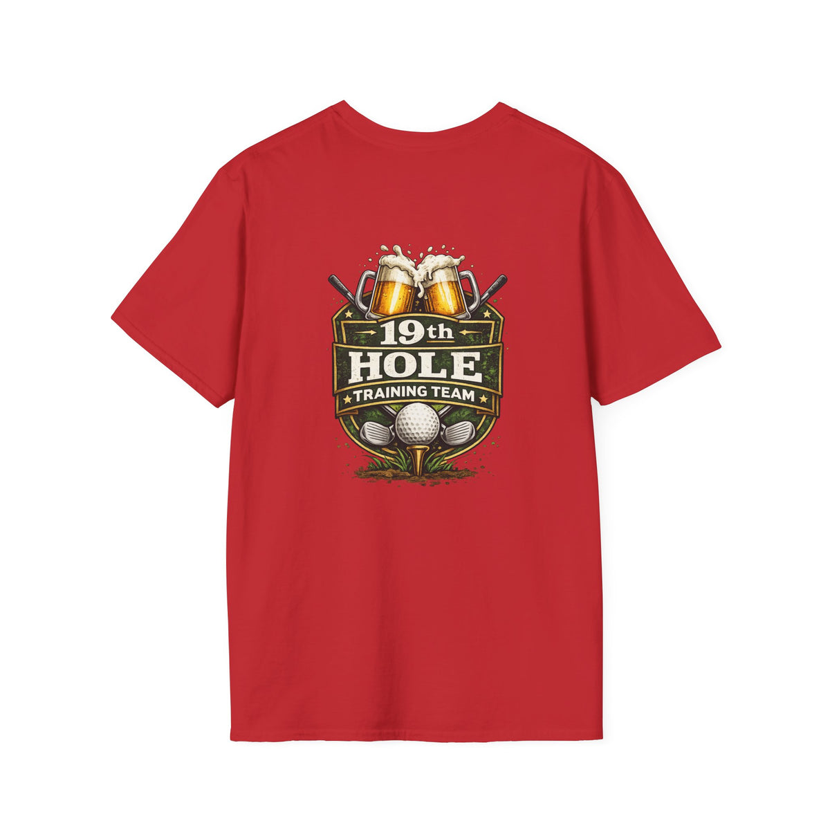 19th Hole Training Team T-Shirt | Golf Logo, Beer Cheers, Golf Ball & Clubs