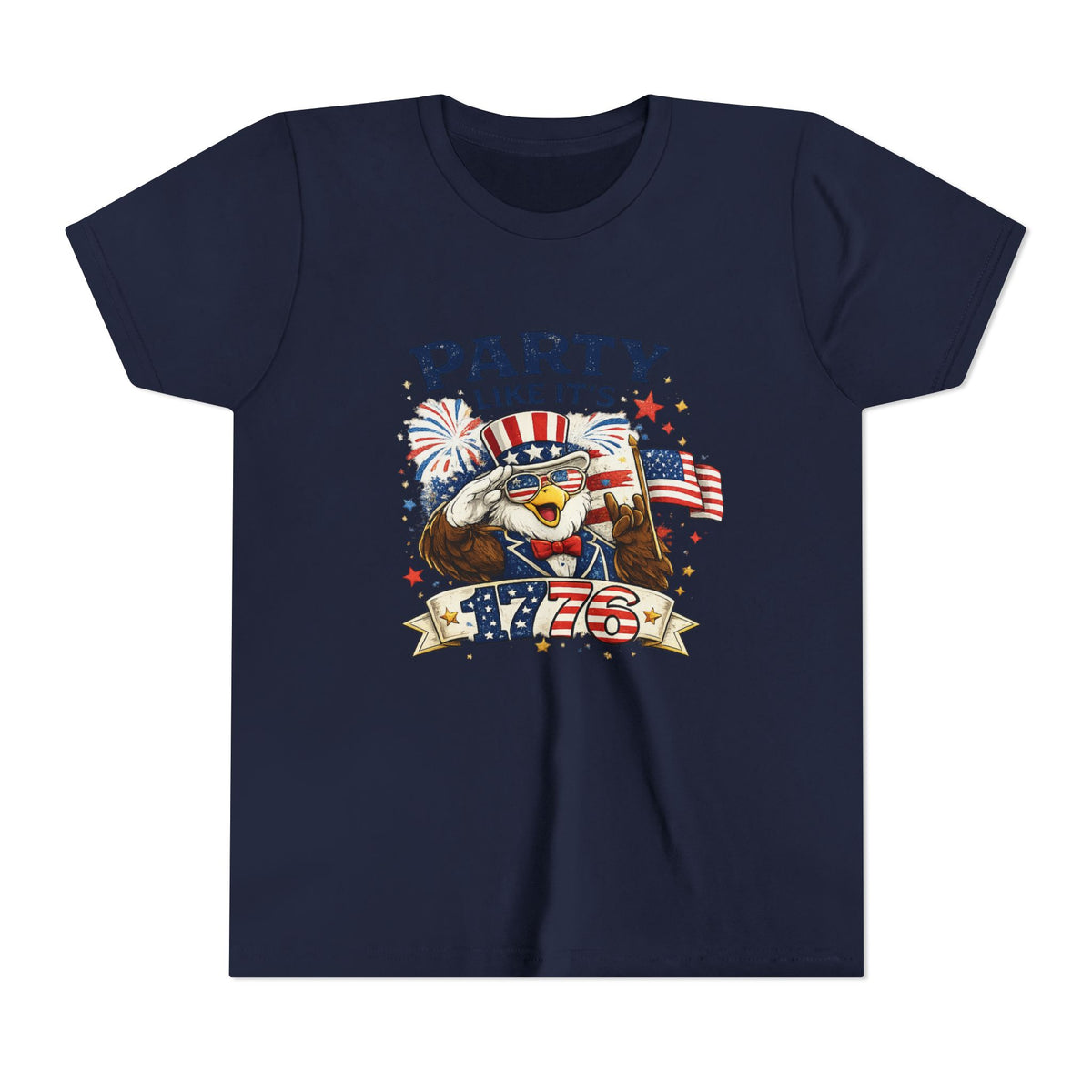 Party Like It's 1776 Youth Tee | Bald Eagle, American Flag, Fireworks
