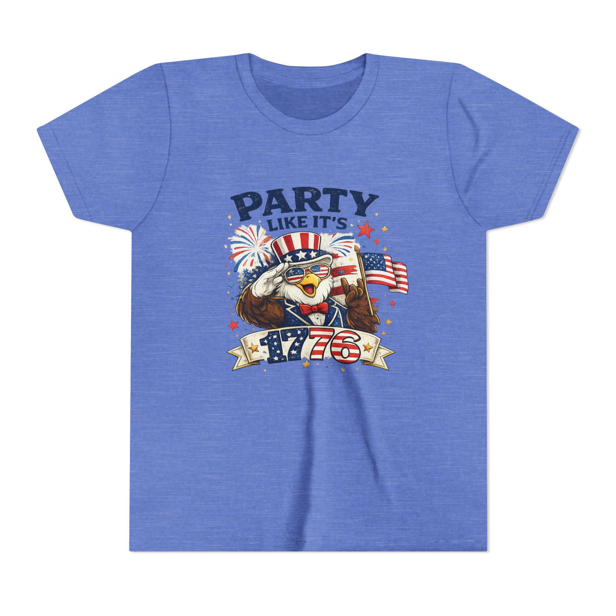 Party Like It's 1776 Youth Tee | Bald Eagle, American Flag, Fireworks