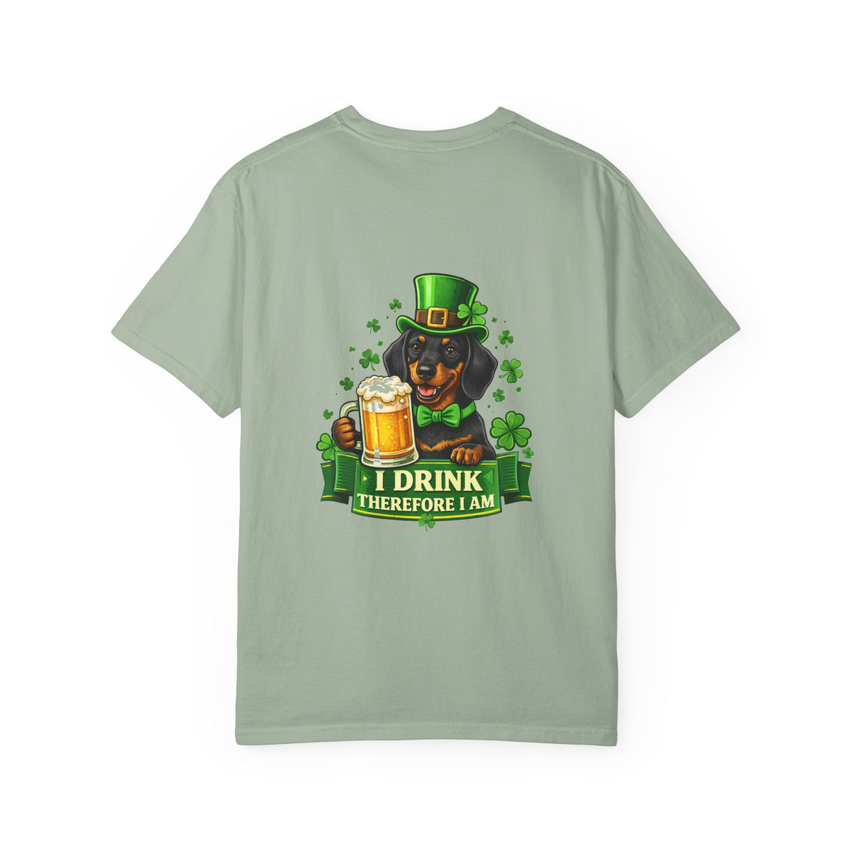 I Drink Therefore I Am Doberman St. Patrick's T-Shirt | Irish Shamrock Beer Tee