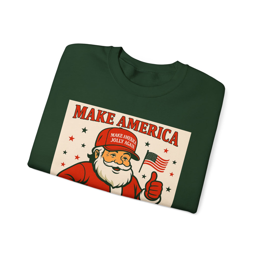 Crewneck Sweatshirt — "Make America Jolly Again" Vintage Santa Holiday Pullover