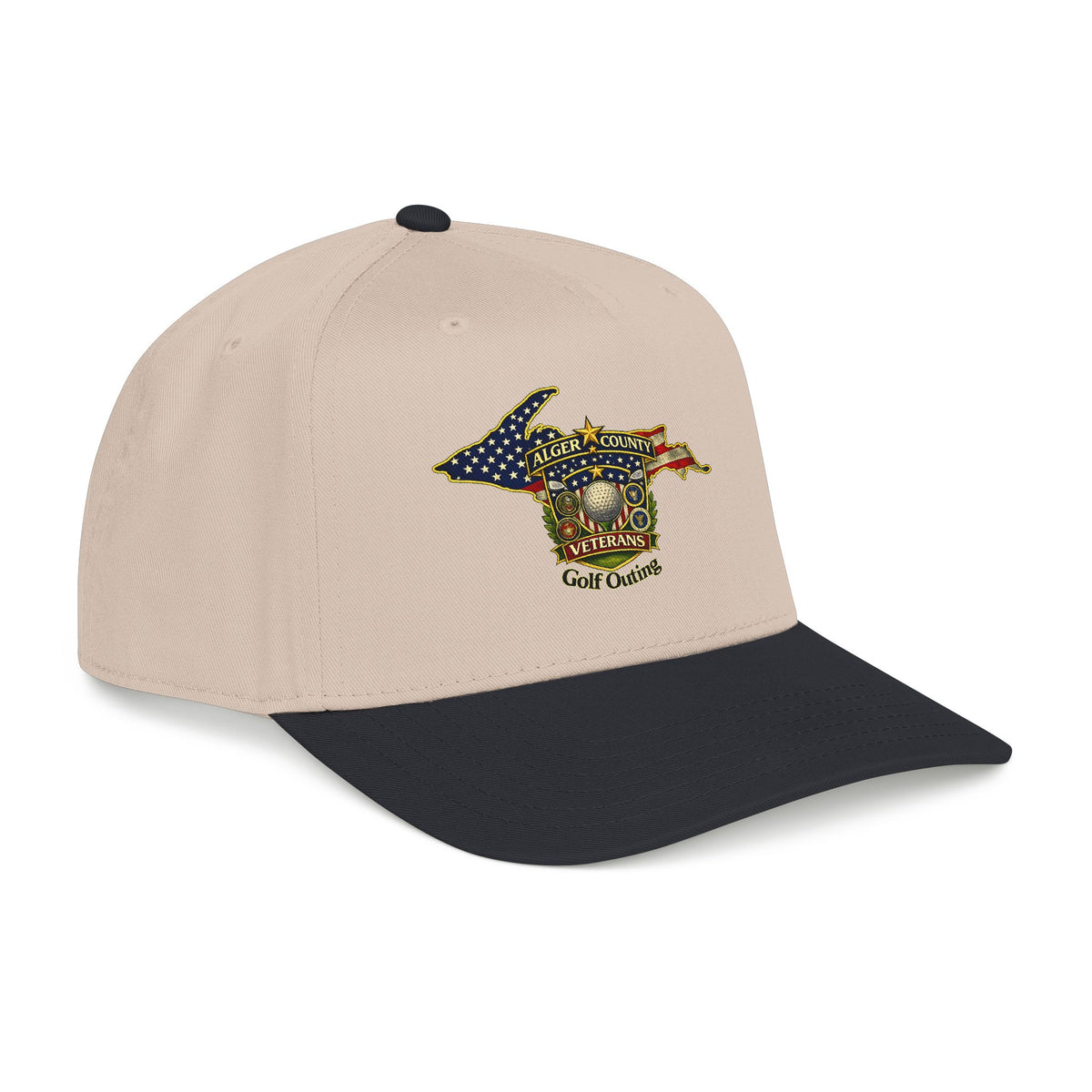 Alger County Veterans Golf Outing Mid Profile Baseball Cap | Michigan flag emblem