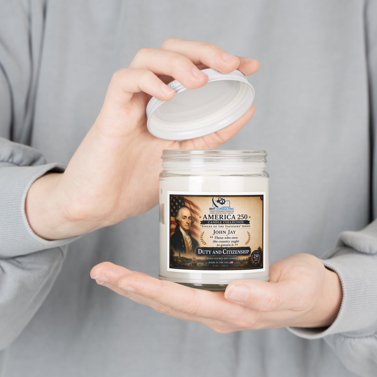 America 250 John Jay Portrait Duty and Citizenship Candle | Soy Candle 9oz