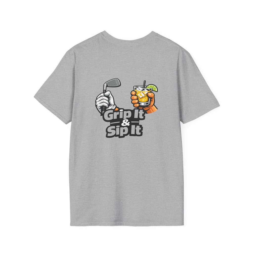 Grip It & Sip It Golf T-Shirt | Golf Club and Cocktail Graphic