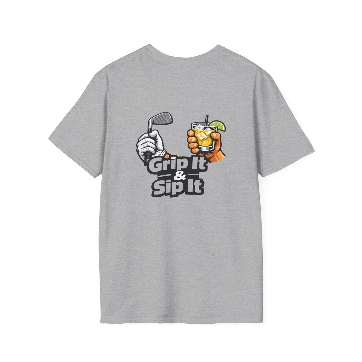 Grip It & Sip It Golf T-Shirt | Golf Club and Cocktail Graphic