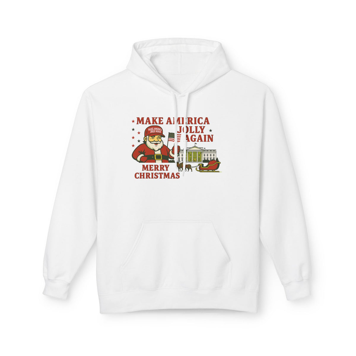 Make America Jolly Again Christmas Hoodie — Santa & White House Holiday Sweatshirt