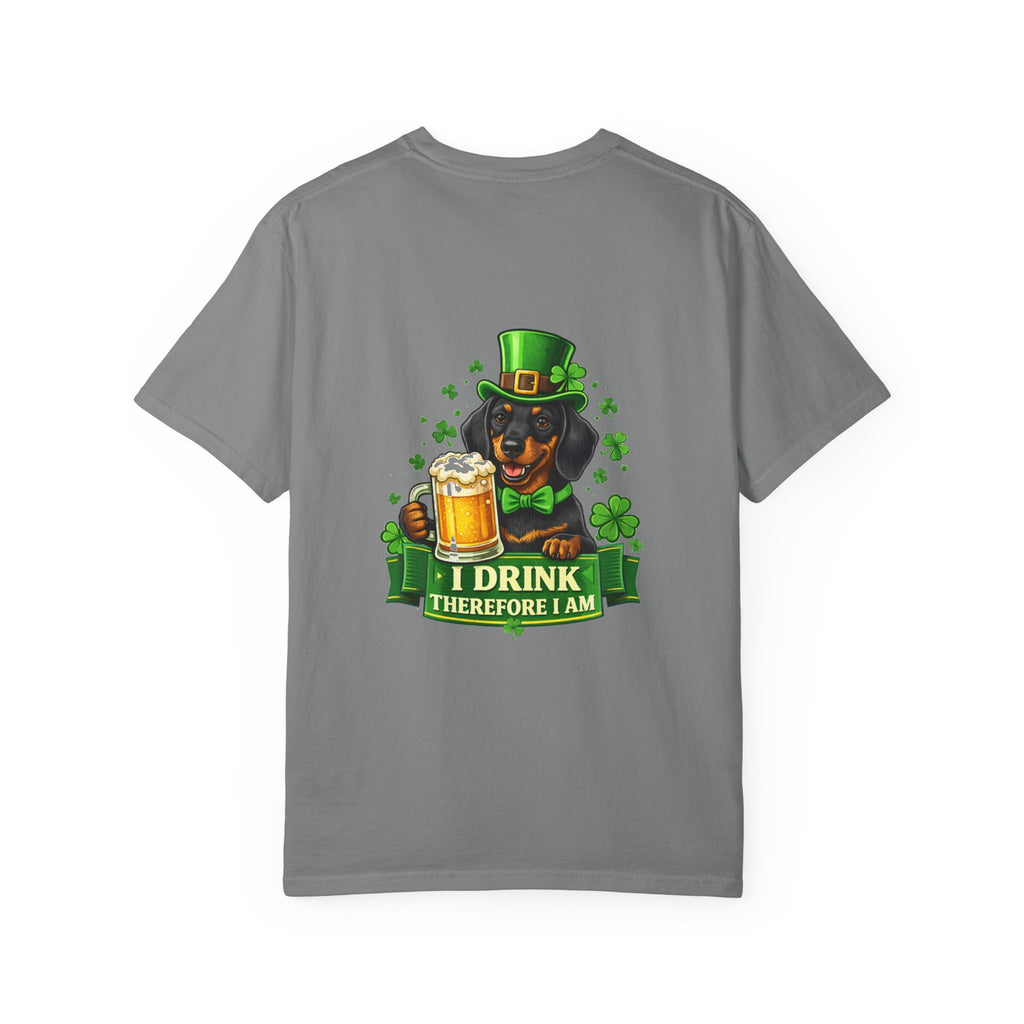 I Drink Therefore I Am Doberman St. Patrick's T-Shirt | Irish Shamrock Beer Tee