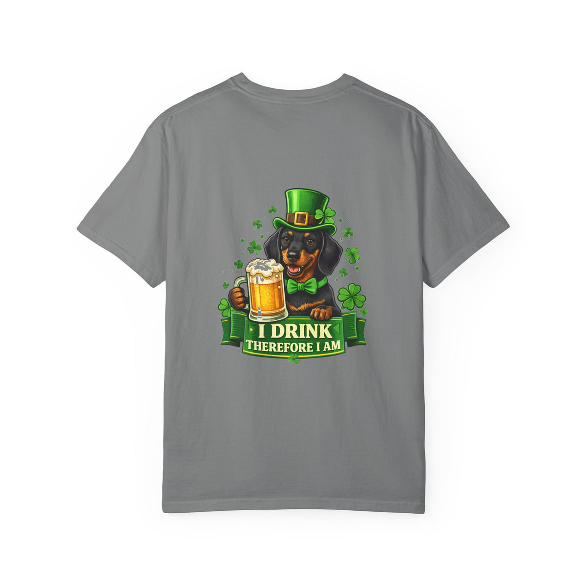 I Drink Therefore I Am Doberman St. Patrick's T-Shirt | Irish Shamrock Beer Tee