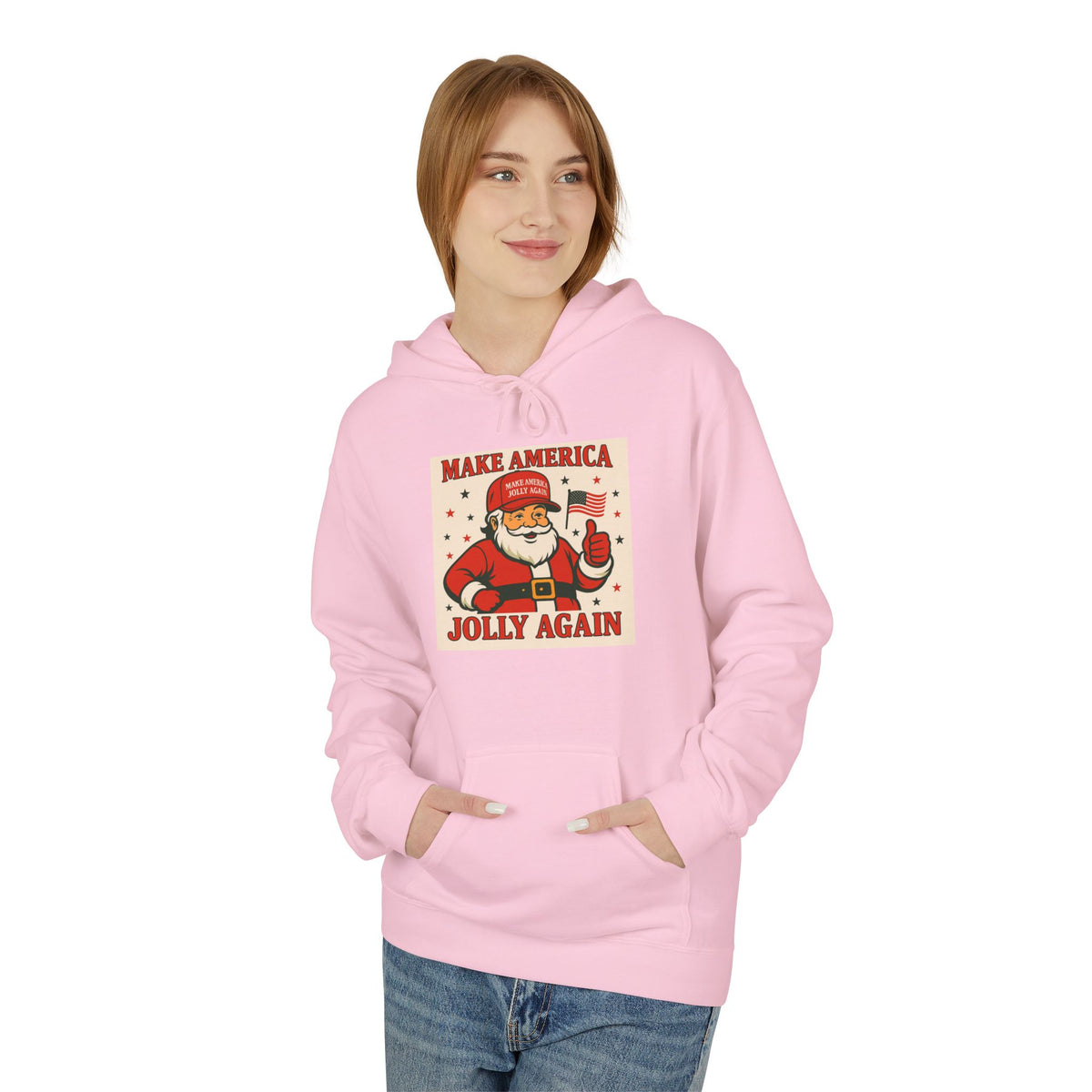 Make America Jolly Again Hoodie — Retro Santa Christmas Pullover