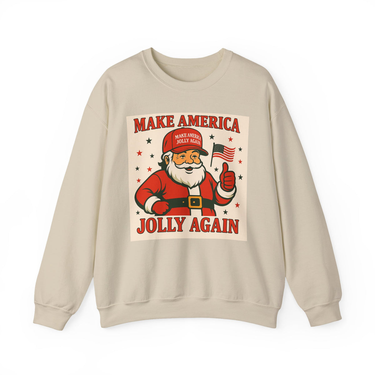Crewneck Sweatshirt — "Make America Jolly Again" Vintage Santa Holiday Pullover