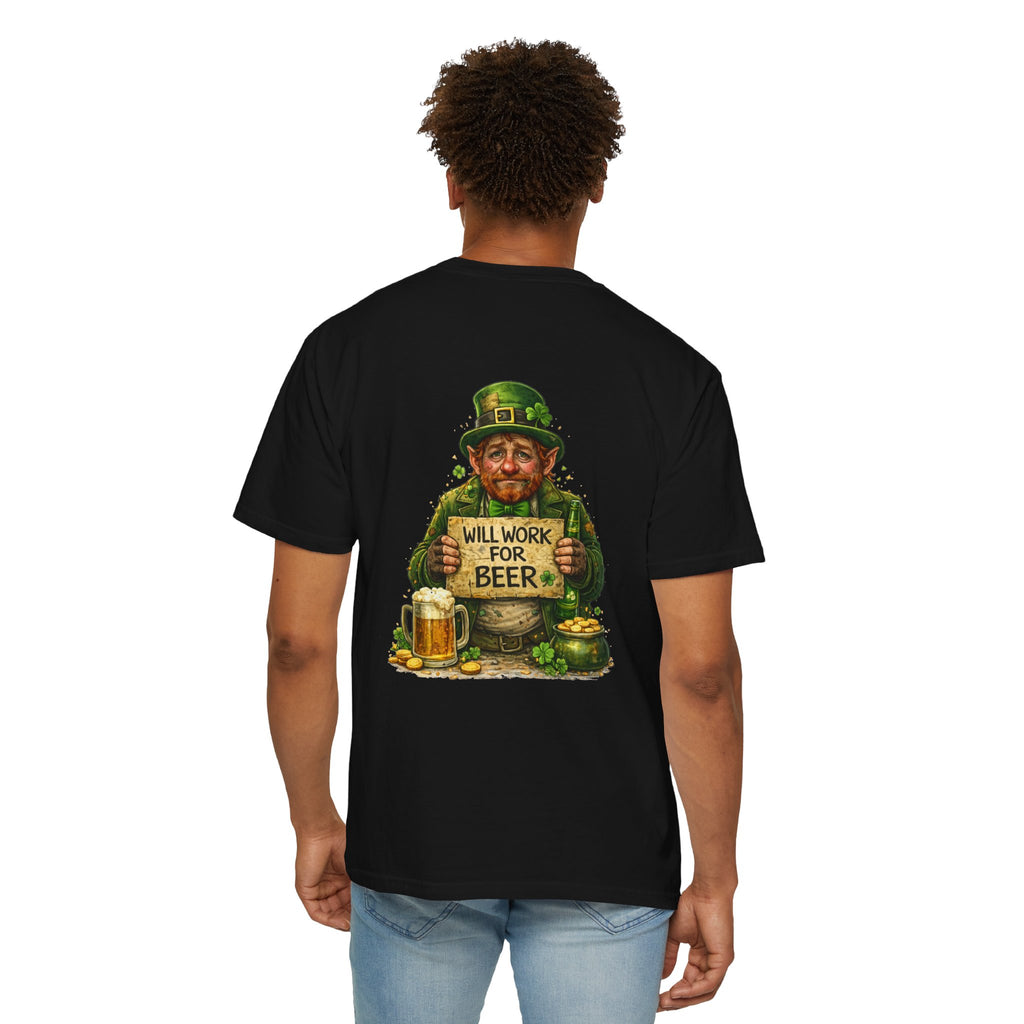 T-Shirt — "Will Work For Beer" Leprechaun St. Patrick's Day Tee