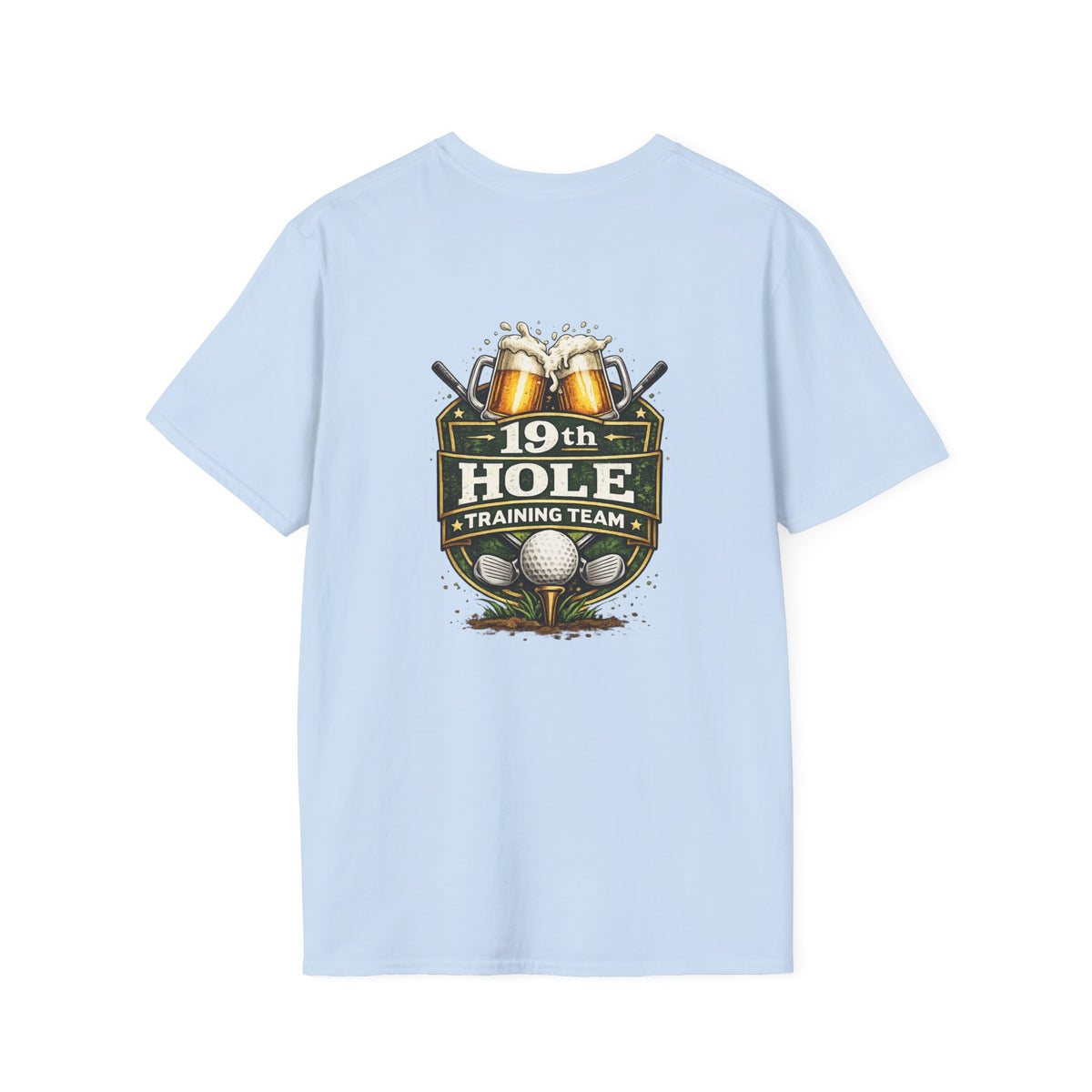 19th Hole Training Team T-Shirt | Golf Logo, Beer Cheers, Golf Ball & Clubs
