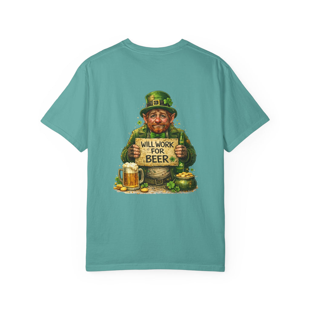 T-Shirt — "Will Work For Beer" Leprechaun St. Patrick's Day Tee