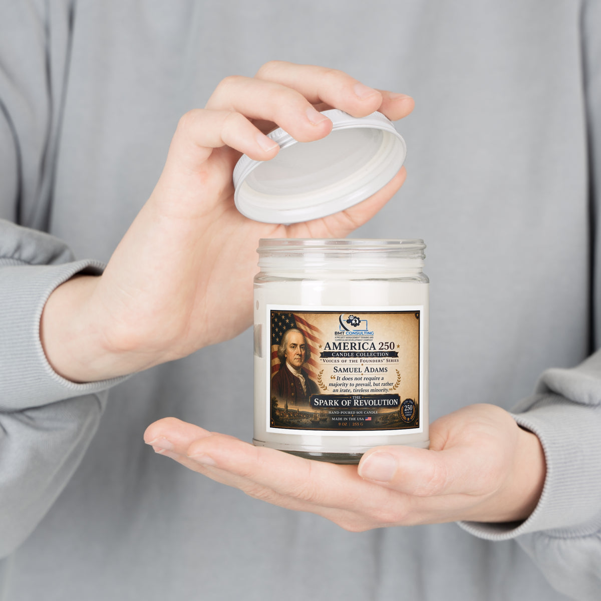 Samuel Adams Portrait America 250 Candle, Soy Candle Jar