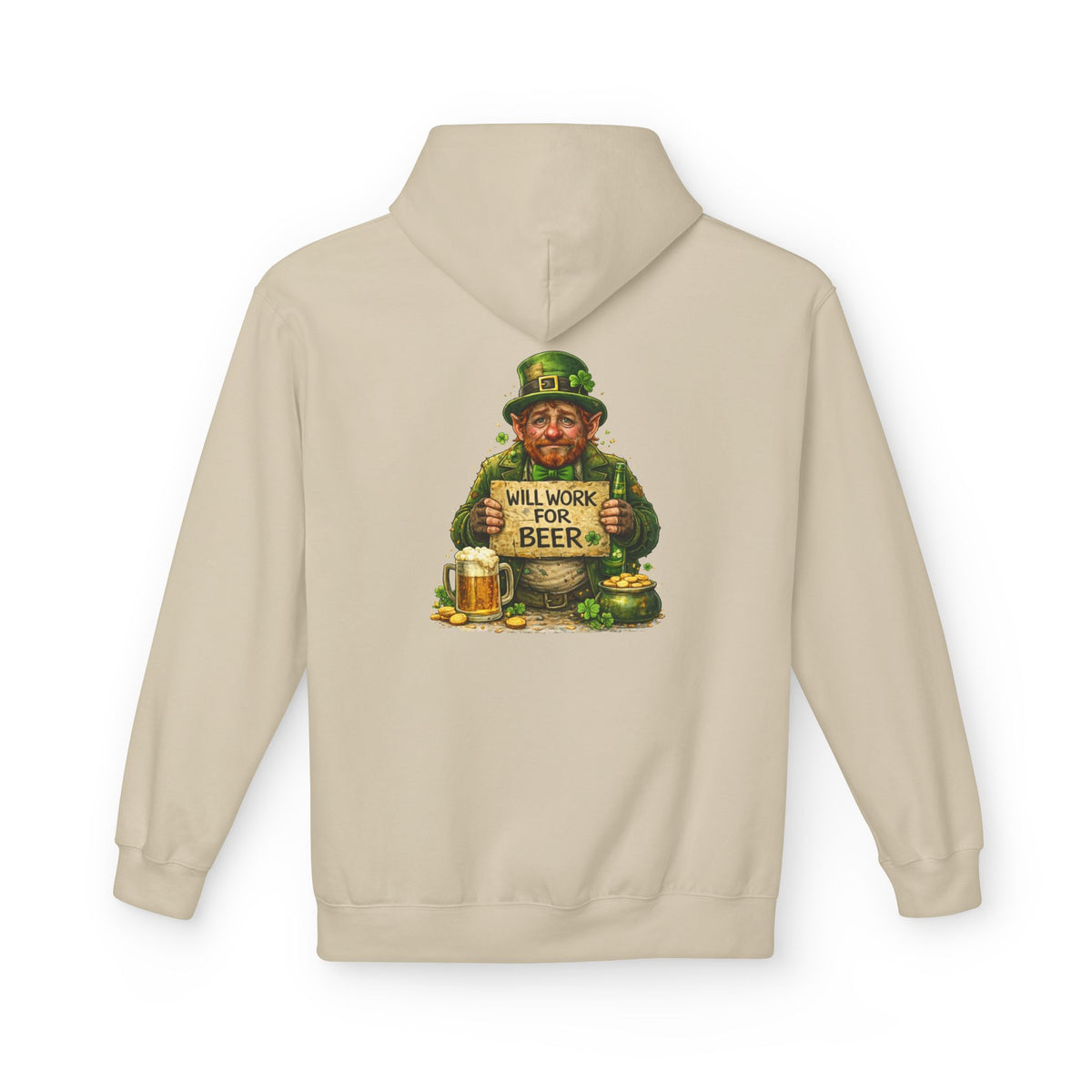 Will Work For Beer Hoodie | St. Patrick's Day Leprechaun Shamrock Design