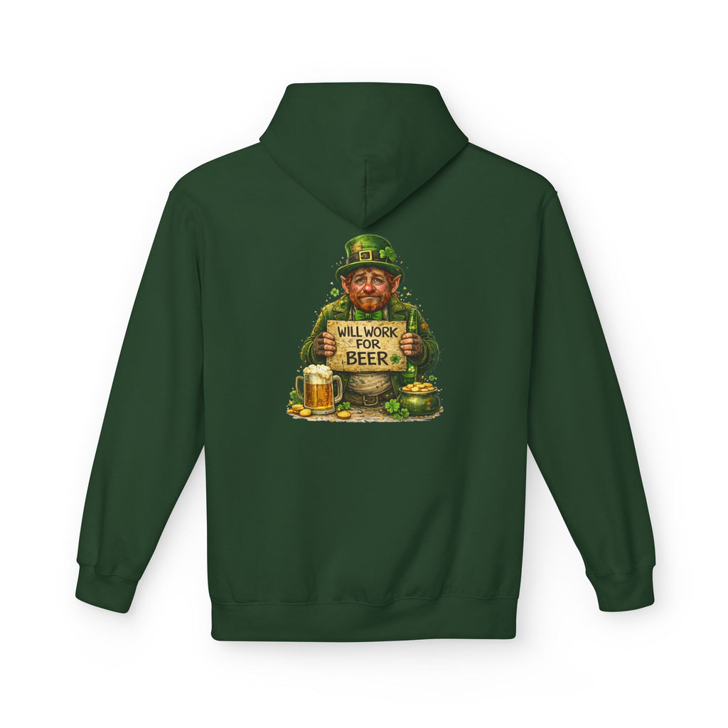 Will Work For Beer Hoodie | St. Patrick's Day Leprechaun Shamrock Design