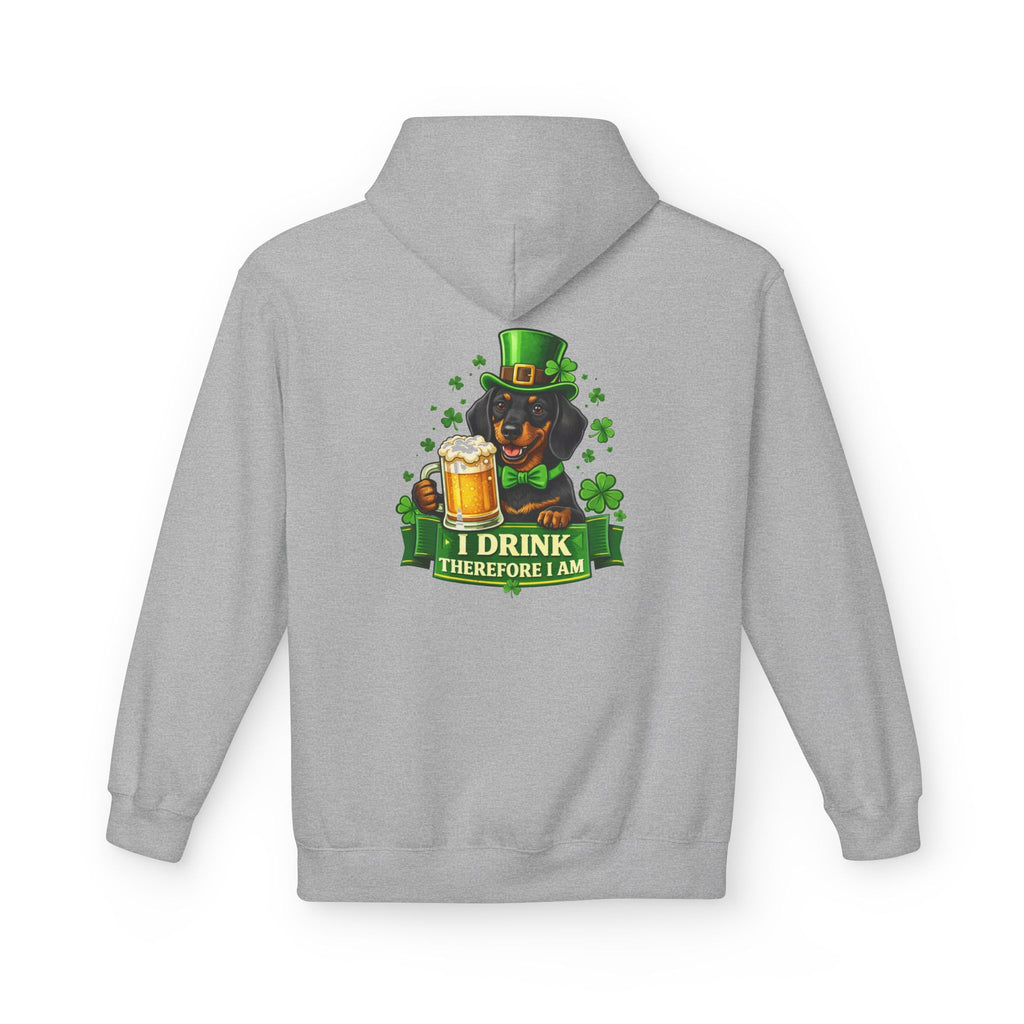 St. Patrick’s Dachshund Hoodie - “I Drink Therefore I Am” Beer Leprechaun Design