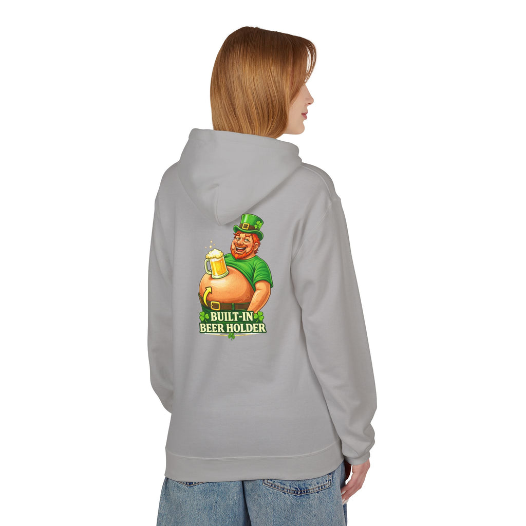 St. Patrick's Day Hoodie — 'Built-In Beer Holder' Leprechaun Beer Graphic