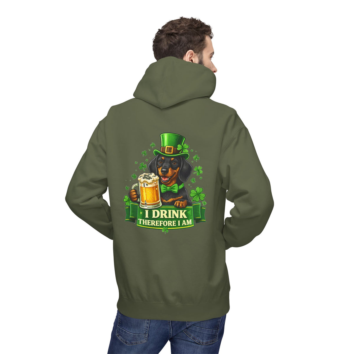 Dachshund Leprechaun I Drink Therefore I Am Hoodie | St. Patrick's Day Beer Shamrock