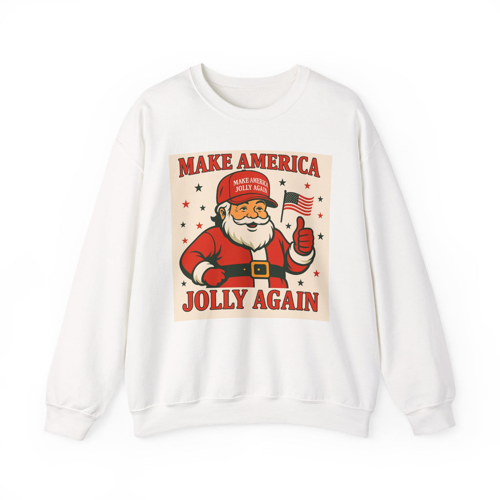Crewneck Sweatshirt — "Make America Jolly Again" Vintage Santa Holiday Pullover