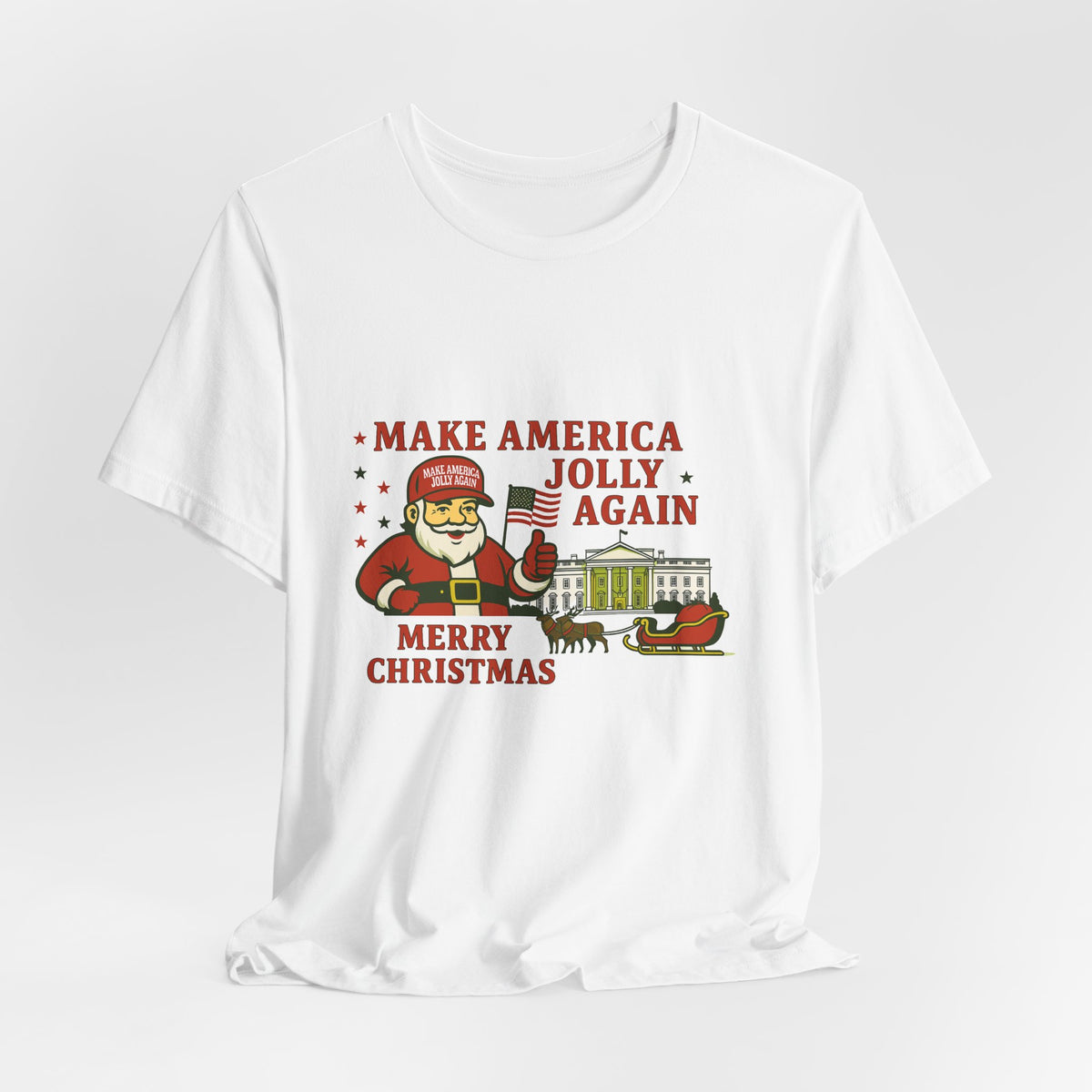 T-Shirt — "Make America Jolly Again" Merry Christmas Santa White Tee