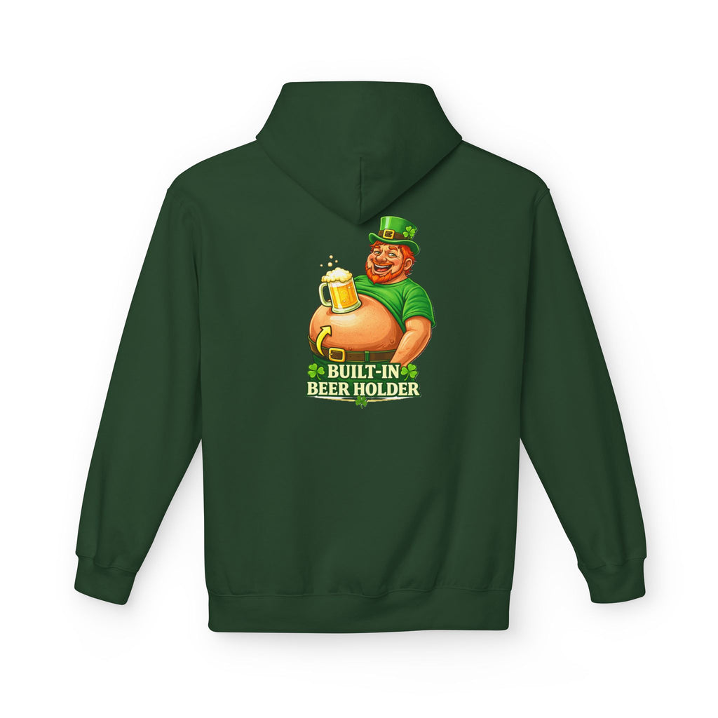 St. Patrick's Day Hoodie — 'Built-In Beer Holder' Leprechaun Beer Graphic
