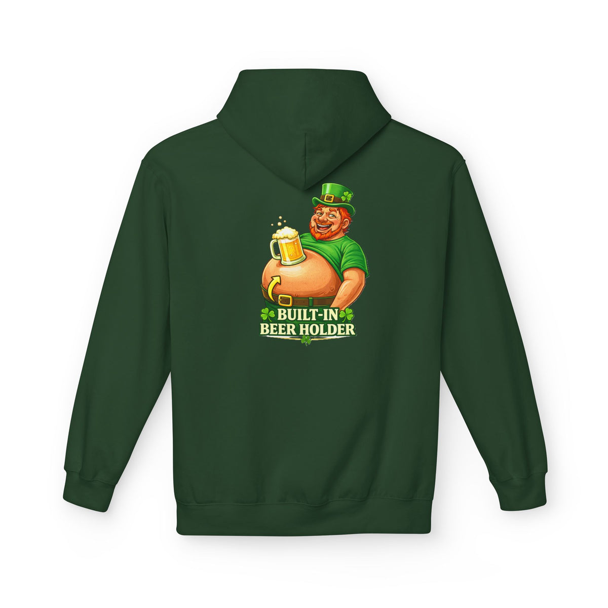 St. Patrick's Day Hoodie — 'Built-In Beer Holder' Leprechaun Beer Graphic