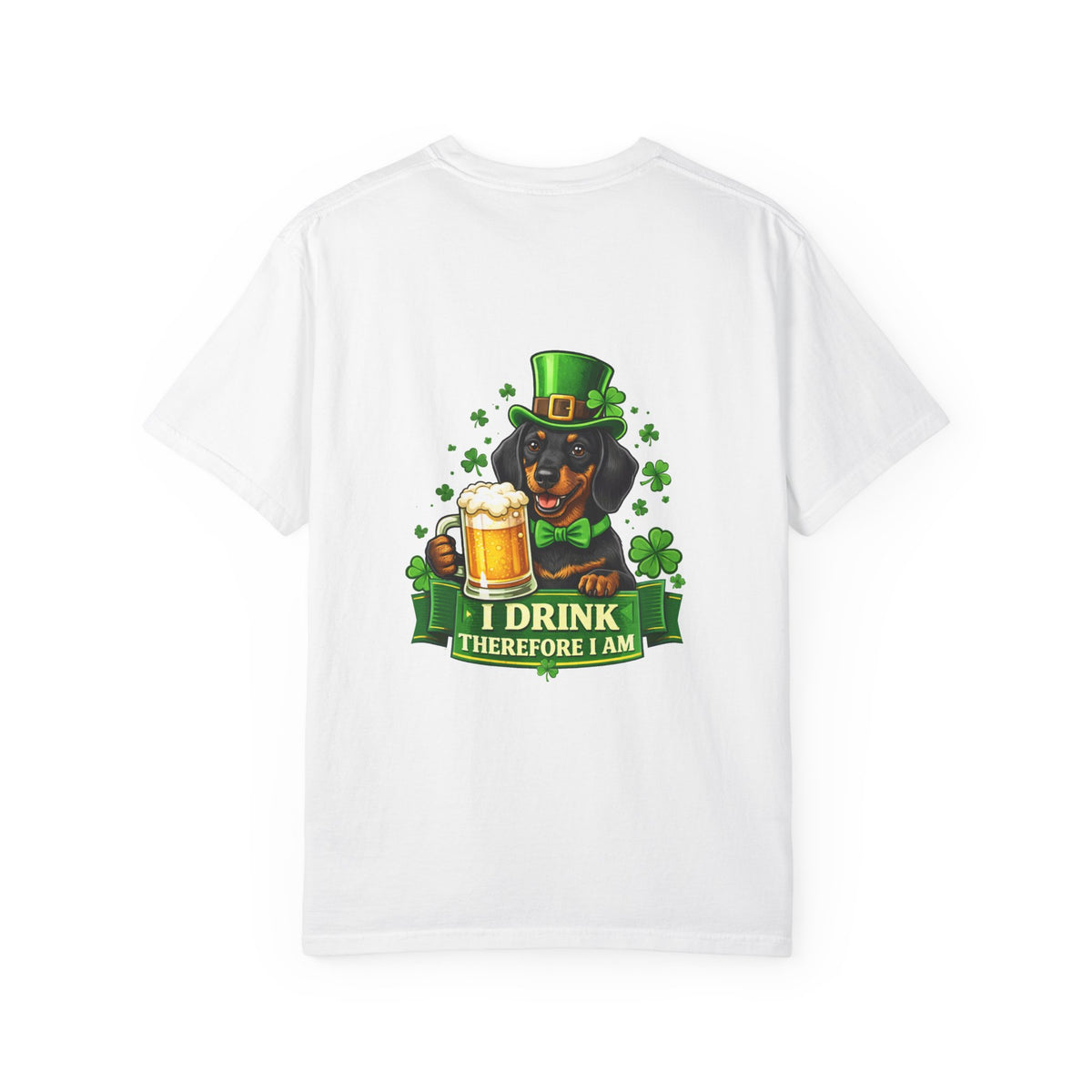 I Drink Therefore I Am Doberman St. Patrick's T-Shirt | Irish Shamrock Beer Tee