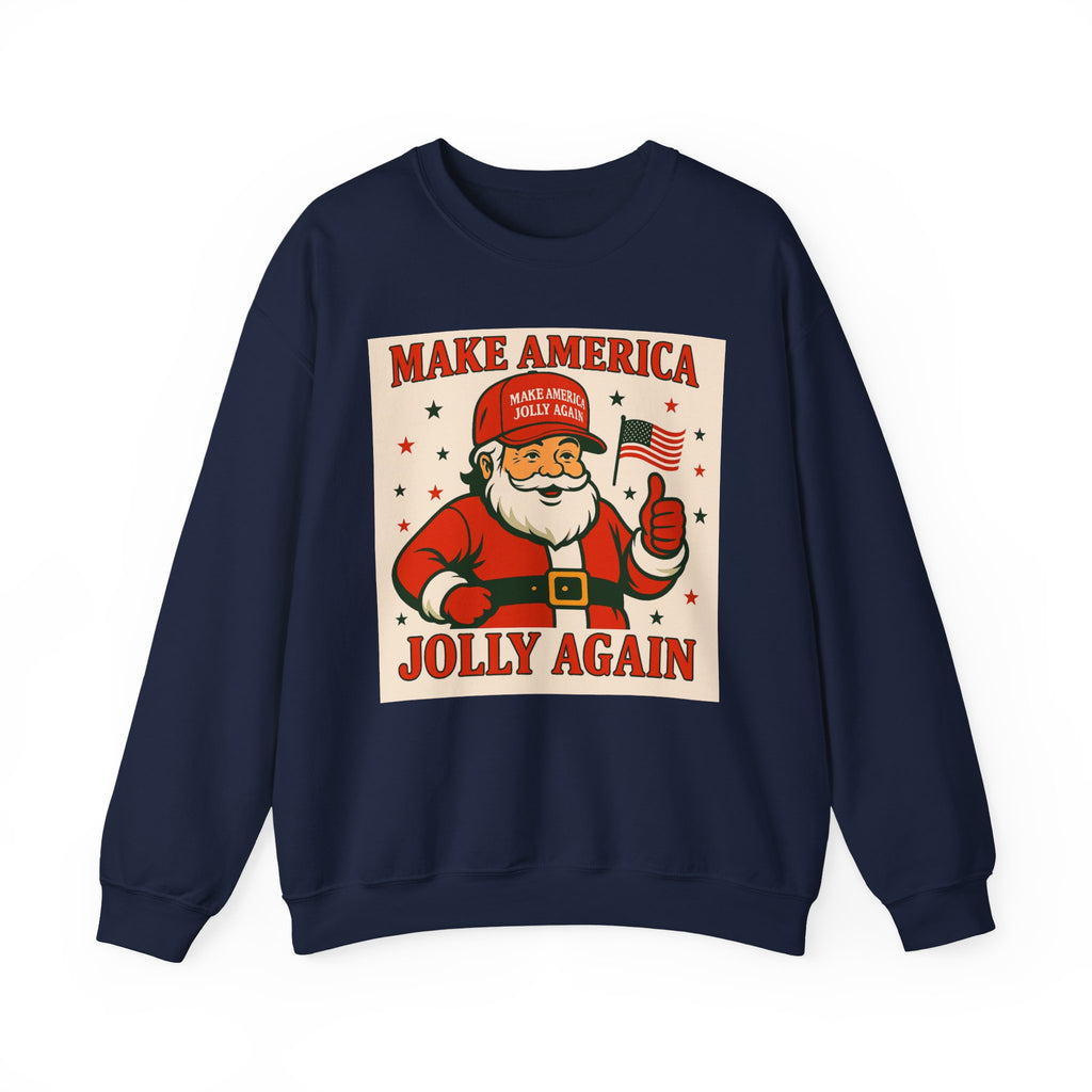 Crewneck Sweatshirt — "Make America Jolly Again" Vintage Santa Holiday Pullover