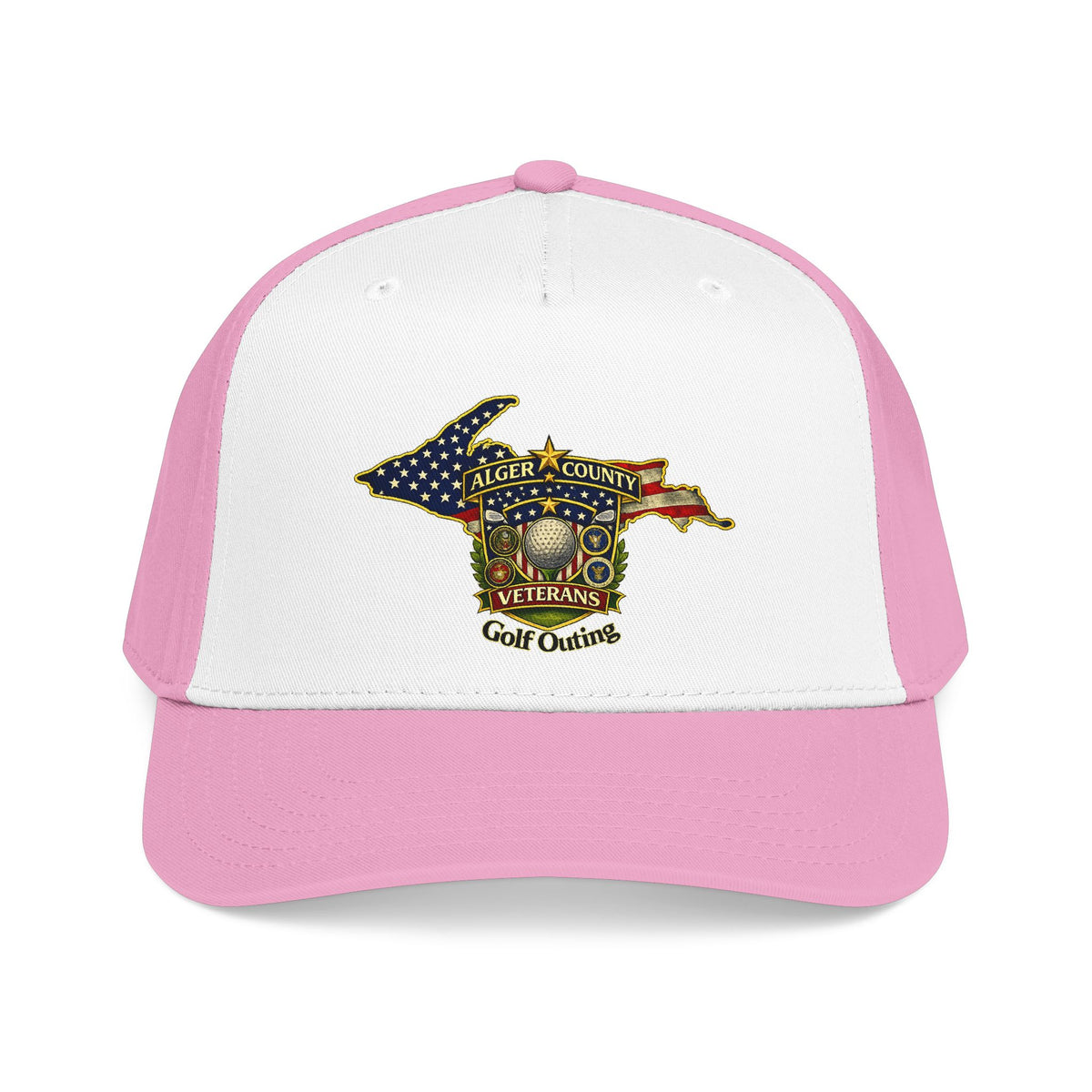 Alger County Veterans Golf Outing Mid Profile Baseball Cap | Michigan flag emblem