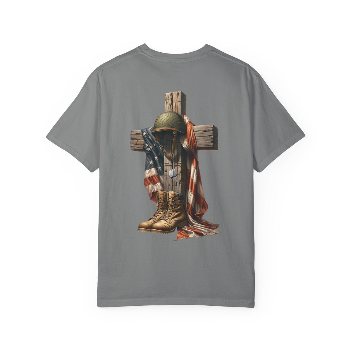 Memorial Military Helmet Cross T-shirt | American Flag, Combat Boots