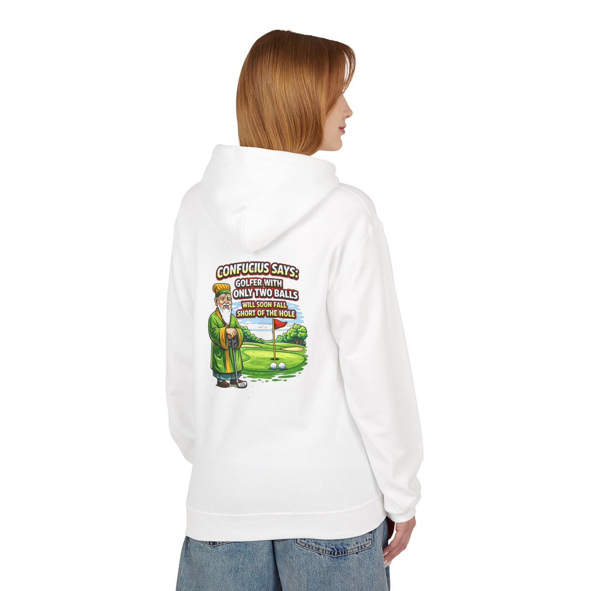 Confucius Says Golf Humor Hoodie | Funny Golf Cartoon, Two Balls Joke
