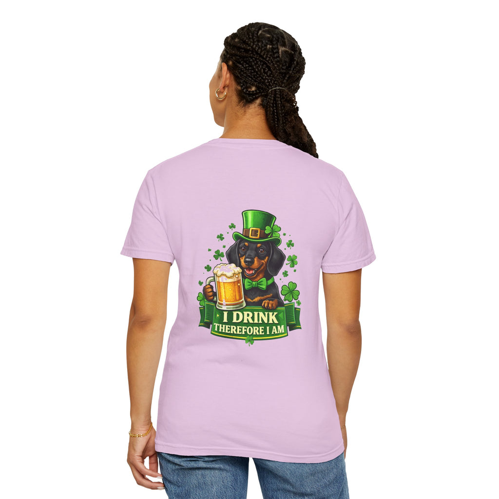 I Drink Therefore I Am Doberman St. Patrick's T-Shirt | Irish Shamrock Beer Tee