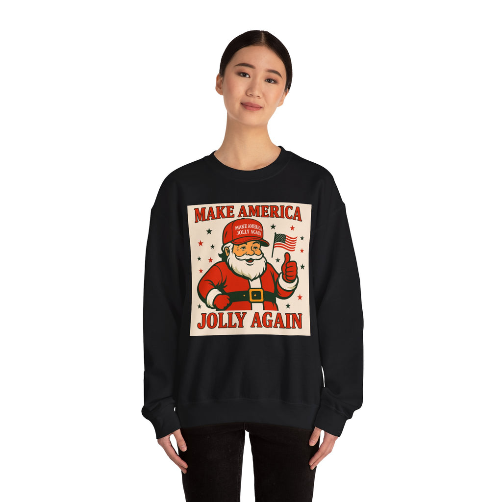 Crewneck Sweatshirt — "Make America Jolly Again" Vintage Santa Holiday Pullover